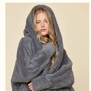 Popflex Faux Sherpa Cocoon Coat - Cool Grey S/M